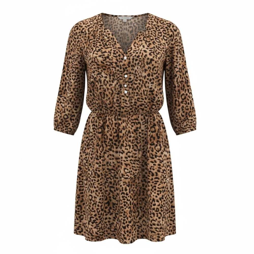 Leopard Animal Print Dress Medium Mob Wife Italian Glam Boho Cruise Button Up